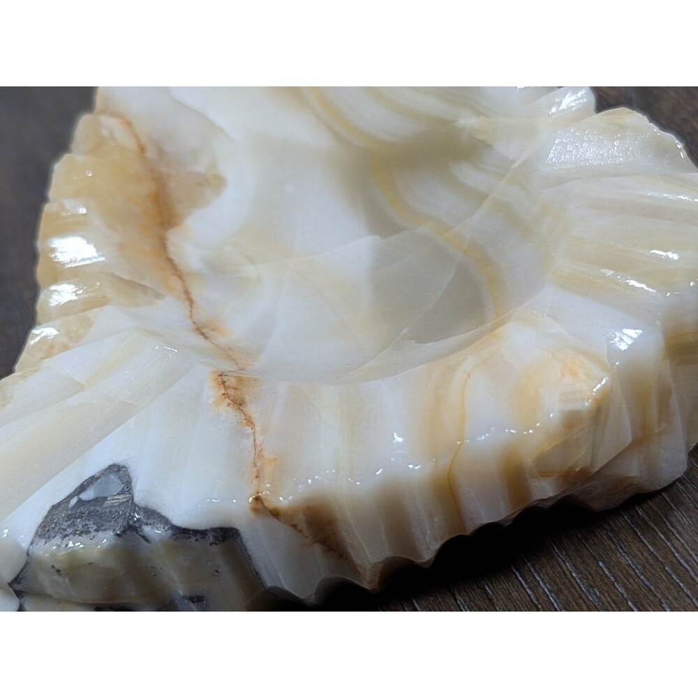 VTG Carved Natural Stone Ashtray Marble Onyx Calcite 1970s Cigarette Ridge Edges - Picture 5 of 9